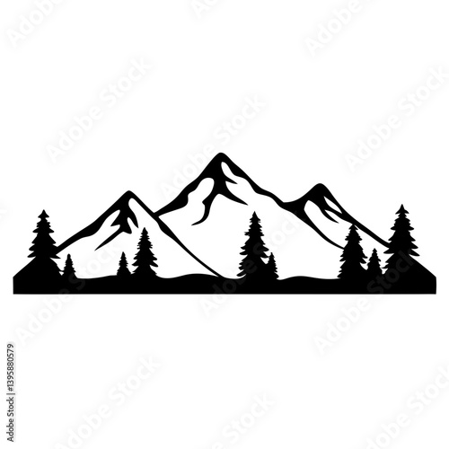 Majestic Mountain Range Silhouette with Evergreen Trees