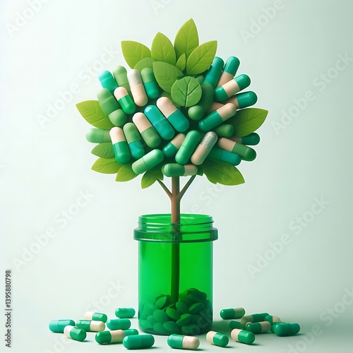 Anti-Drug Awareness – Nature Replacing Addiction. Green Plant Growing from Pill Bottle – Drug Recovery and Hope Concept. Drug-Free Future Concept – Plant Emerging from Pharmaceutical Bottle