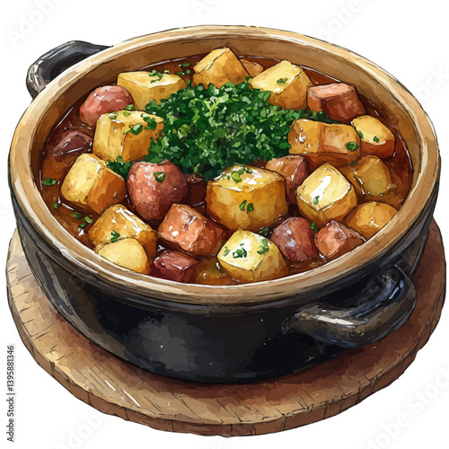 Feijoada, watercolor illustration, isolated on a white background.

