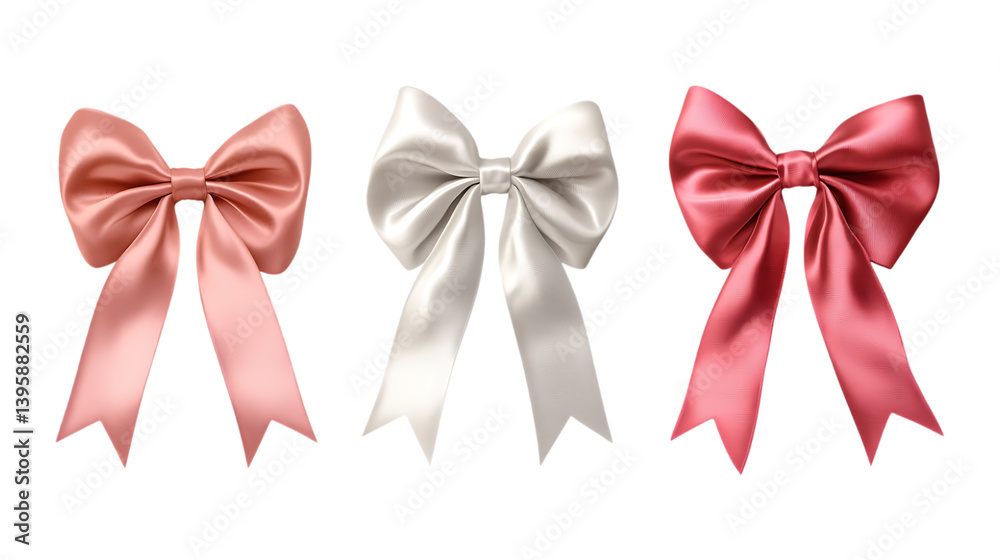 Pack Satin Bow Set in Different Poses Against Transparent Background for Gift Wrapping, Fashion Accessories, or Holiday Design Pack Satin Bow Set in Different Poses Against Transparent Background for Gift Wrapping, Fashion Accessories, or Holiday Design