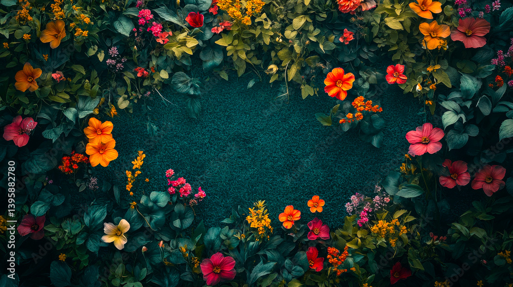 Floral pattern different mix wildflowers buds top view. Beautiful aesthetic flowers texture Flat lay with copy space. Abstract Summer Floral art template