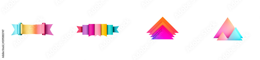Colorful scrolls and triangles graphic set, vibrant gradients, cut out transparent Colorful scrolls and triangles graphic set, vibrant gradients, cut out transparent