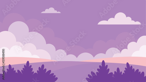 Serene Dreamy Clouds Over Lavender Field at Golden Hour Vector illustration Background
