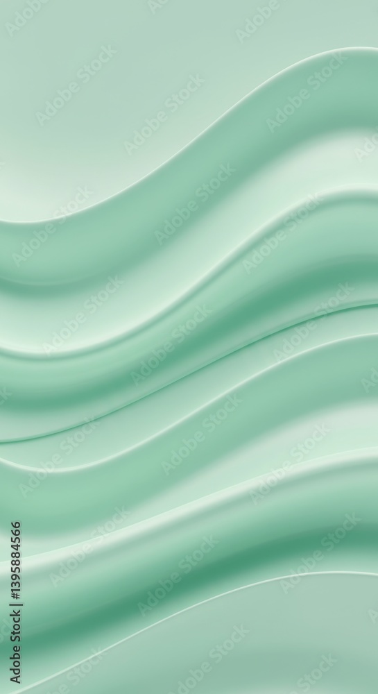 Fototapeta premium Smooth mint green waves with organic flowing curves in abstract design