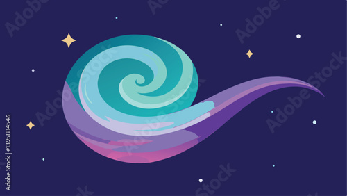 Dreamlike Fantasy Cosmic Swirl with Twinkling Stars Glowing Horizon Vector illustration Background