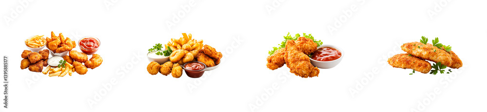 Assorted fried fast food dishes, appetizers and sauce , cut out transparent Assorted fried fast food dishes, appetizers and sauce , cut out transparent