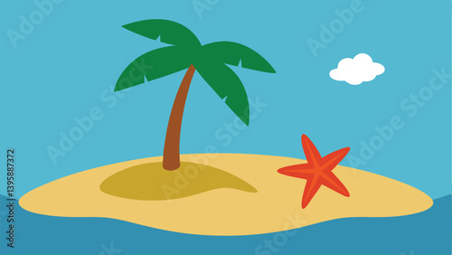island beach with starfish shells and palm shadows
