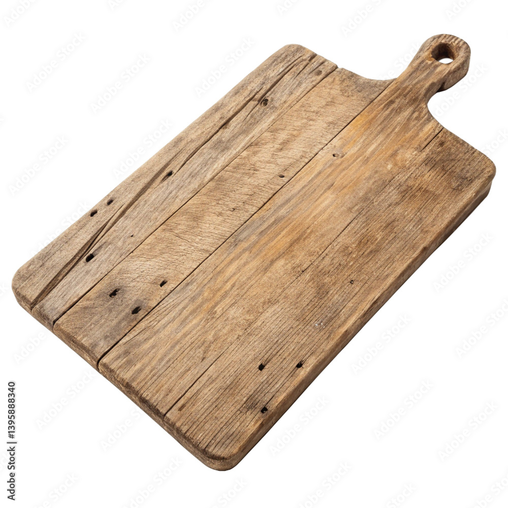 Fototapeta premium Rustic Weathered Wooden Cutting Board with Handle