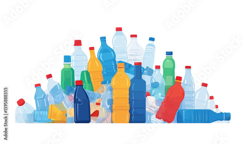 Colorful Plastic Bottle Pile Vector Illustration Highlighting Recycling and Environmental Issues