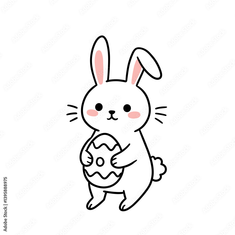 Cute bunny holding Easter egg illustration Cute bunny holding Easter egg illustration