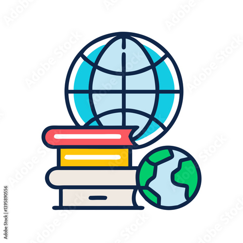  Detailed Globe with Books Icon