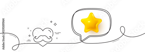 Father day line icon. Continuous line with 3d star. Best dad sign. Retro barbershop symbol. 3d star in speech bubble. Father day single line ribbon. Loop curve pattern. Vector