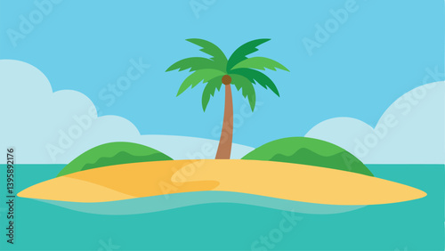 Secluded Island Inlet with Calm Waters and Graceful Palm Trees Vector Illustration Background