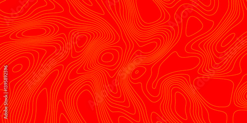 Geometrics line technology topo landscape grid map geodesy topography map trendy modern background and minimal terrain texture, abstract texture of yellow topographic map lines on red background.