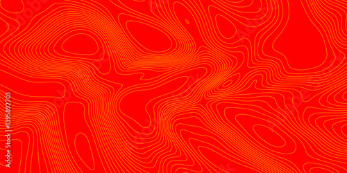 Geometrics line technology topo landscape grid map geodesy topography map trendy modern background and minimal terrain texture, abstract texture of yellow topographic map lines on red background.