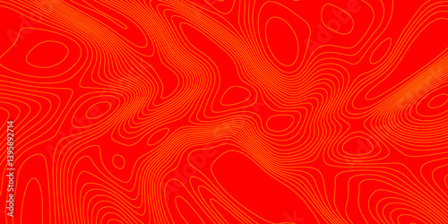 Geometrics line technology topo landscape grid map geodesy topography map trendy modern background and minimal terrain texture, abstract texture of yellow topographic map lines on red background.
