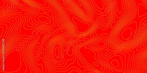 Geometrics line technology topo landscape grid map geodesy topography map trendy modern background and minimal terrain texture, abstract texture of yellow topographic map lines on red background.