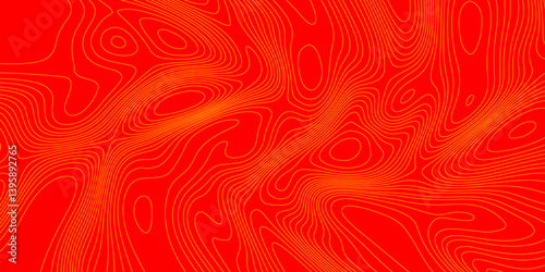Geometrics line technology topo landscape grid map geodesy topography map trendy modern background and minimal terrain texture, abstract texture of yellow topographic map lines on red background.