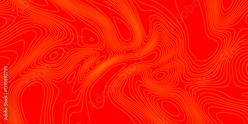 Geometrics line technology topo landscape grid map geodesy topography map trendy modern background and minimal terrain texture, abstract texture of yellow topographic map lines on red background.