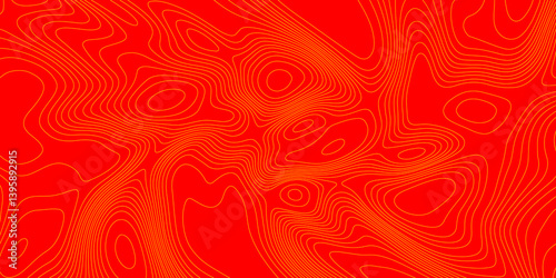 Geometrics line technology topo landscape grid map geodesy topography map trendy modern background and minimal terrain texture, abstract texture of yellow topographic map lines on red background.