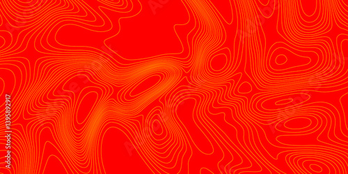 Geometrics line technology topo landscape grid map geodesy topography map trendy modern background and minimal terrain texture, abstract texture of yellow topographic map lines on red background.