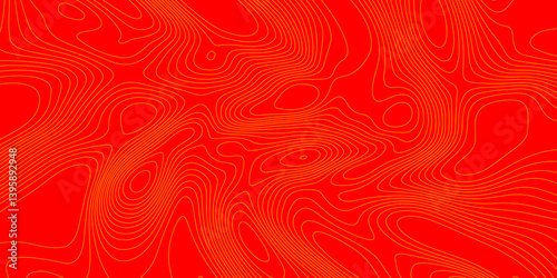 Geometrics line technology topo landscape grid map geodesy topography map trendy modern background and minimal terrain texture, abstract texture of yellow topographic map lines on red background.
