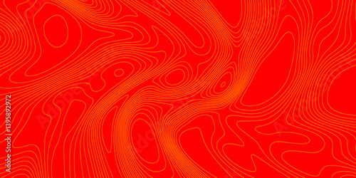 Geometrics line technology topo landscape grid map geodesy topography map trendy modern background and minimal terrain texture, abstract texture of yellow topographic map lines on red background.
