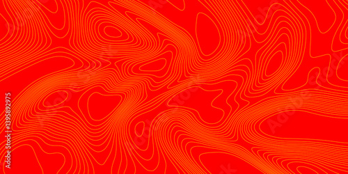 Geometrics line technology topo landscape grid map geodesy topography map trendy modern background and minimal terrain texture, abstract texture of yellow topographic map lines on red background.