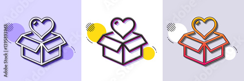 Donation box line icon. Halftone dotted pattern. Gradient icon with grain shadow. Fundraising sign. Charity symbol. Line donation icon. Various designs. Vector