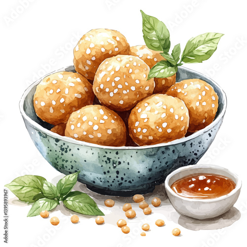 Falafel, watercolor illustration, isolated on a white background.


