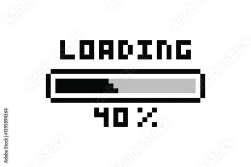 Loading pixel icon, load bar 40 percent. 40% downloading, loading or installing bar at 40%.