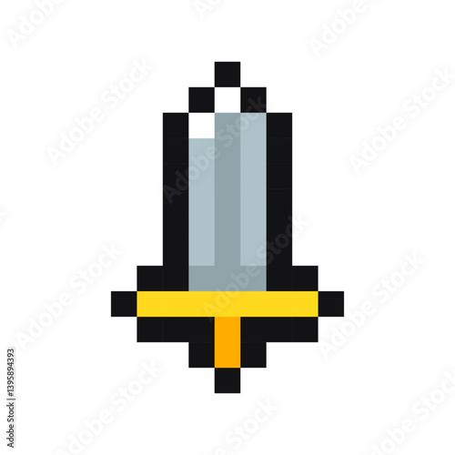 Sword pixel gaming item, sword 8 bit game resource, pixel art sword icon, sword game pixel element.