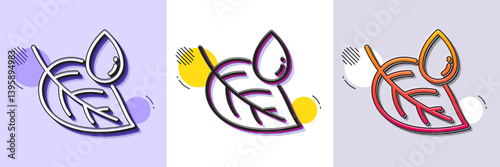 Leaf with water drop line icon. Halftone dotted pattern. Gradient icon with grain shadow. Nature plant dew sign. Environmental care symbol. Line leaf dew icon. Various designs. Vector