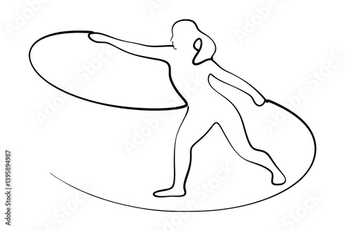 Female Athlete Performing Rhythmic Gymnastics With A Ribbon Line Art Illustration