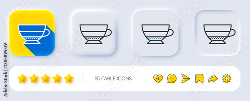 Americano coffee icon. Neumorphic, Flat shadow, 3d buttons. Hot drink sign. Beverage symbol. Line americano icon. Social media icons. Vector