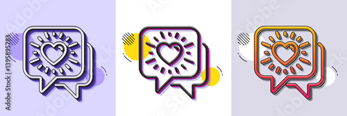 Friends chat line icon. Halftone dotted pattern. Gradient icon with grain shadow. Friendship love sign. Assistance business symbol. Line friends chat icon. Various designs. Vector