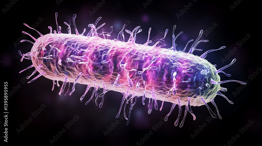 Detailed Microscopic View of Escherichia Coli Bacteria Organism with Fimbriae Detailed Microscopic View of Escherichia Coli Bacteria Organism with Fimbriae
