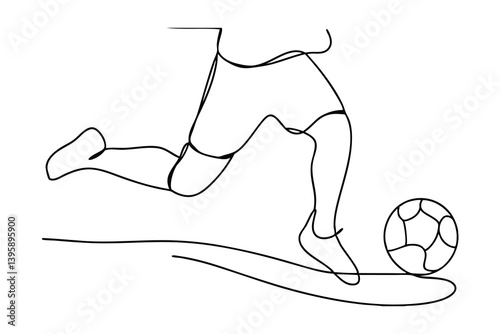 Soccer Player Dribbling Ball Single Continuous Line Art Illustration Design