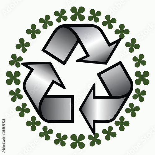 This image features a stylized recycling symbol in a metallic gray color, with a 3D effect that gives it a modern look