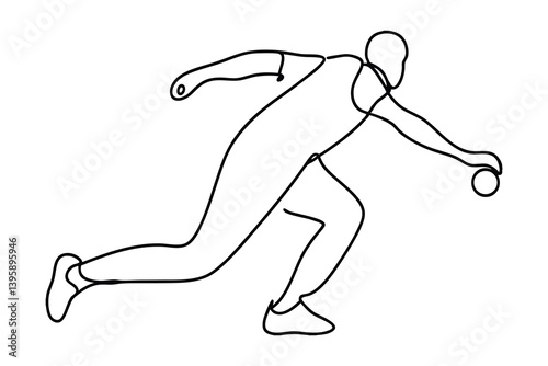 Continuous Line Art Of A Lawn Bowler Throwing A Ball With Focus