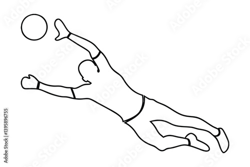 Goalkeeper In Action Diving To Save Goal Line Art Illustration