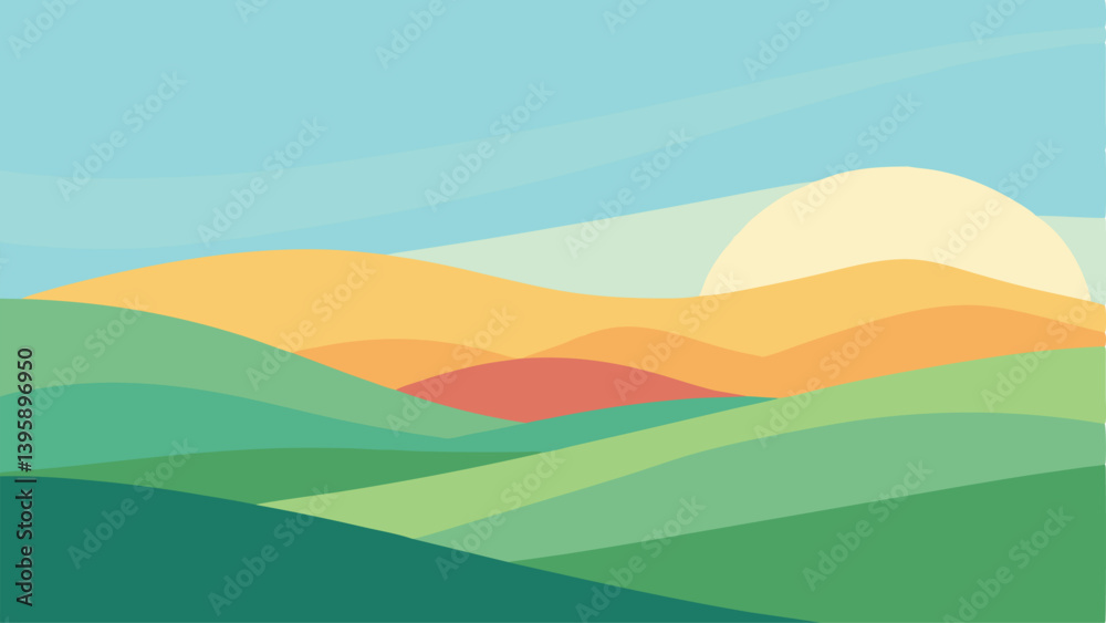 Pastel Gradient Sky Over Gentle Rolling Hills Landscape Vector Illustration Background Pastel Gradient Sky Over Gentle Rolling Hills Landscape Vector Illustration Background