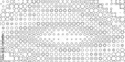 Black spots and dotted shape geometric pattern marks on white background, abstract texture of old background distorted stroke trendy design defect distressed effect halftone dots screen texture.