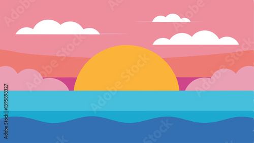 Soft Sunrise Over Still Ocean Waters with Light Pink Clouds Vector Illustration Background