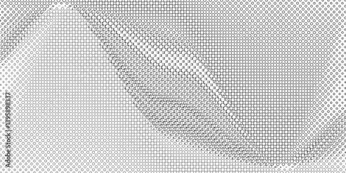 Black spots and dotted shape geometric pattern marks on white background, abstract texture of old background distorted stroke trendy design defect distressed effect halftone dots screen texture.