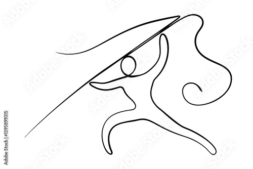 Rhythmic Gymnast With Ribbon Continuous Line Art Minimalist Sport Design Vector