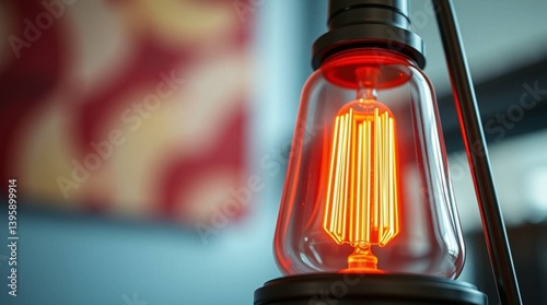 High-resolution stock photo of a table lamp close-up, commercial quality, vibrant reds, oranges, and yellows, sharp focus and strong lighting.