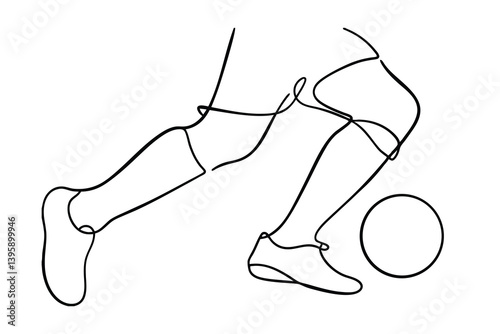 Soccer Player Dribbling Ball One Line Minimalist Art Illustration Vector Graphic