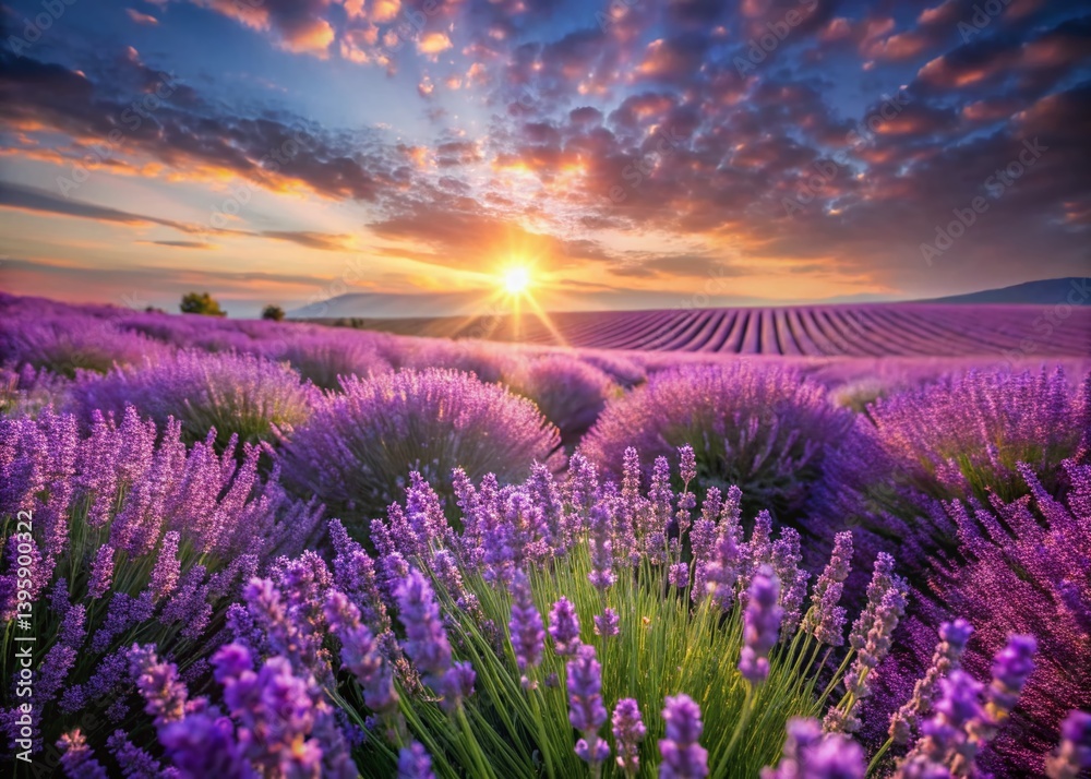 Obraz premium Hyperrealistic Video of Blossoming Lavender Fields with High Depth of Field