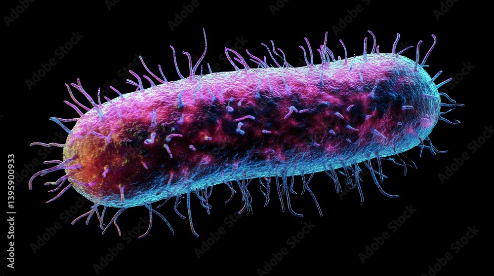 Detailed Microscopic View of Bacteria with Flagella on a Black Background Detailed Microscopic View of Bacteria with Flagella on a Black Background
